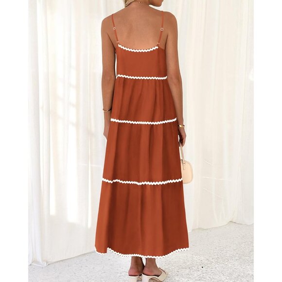 Elegant Backless Boho A-Line Sundress with Pleated Details - Maxi Length - Picture 5 of 6